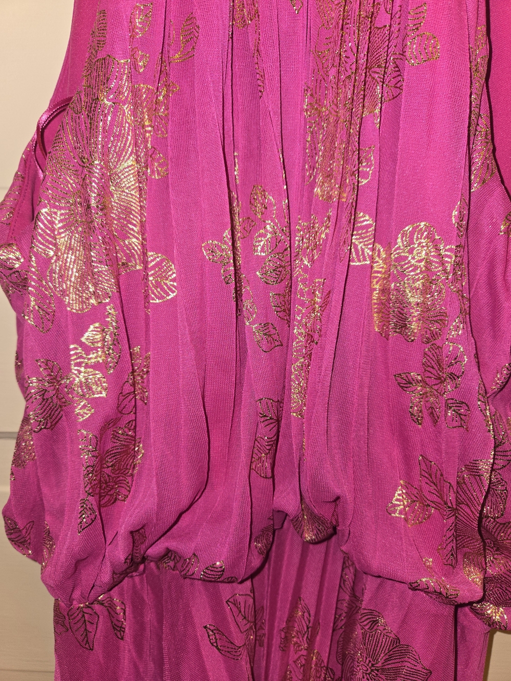 Magenta Halter Dress with Gold Foil Accents - Picture 2 of 7